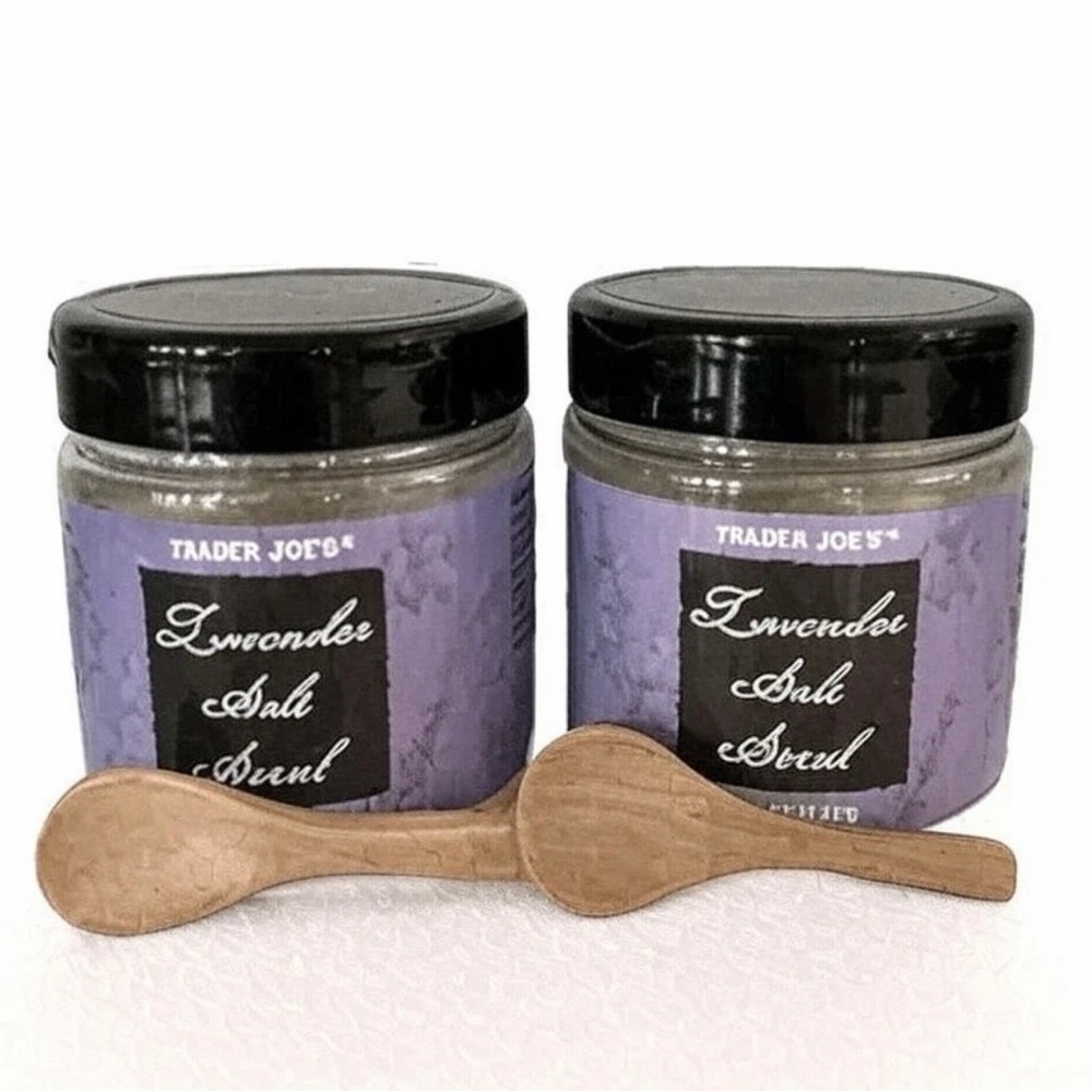 Trader Joe's Lavender Sea Salt Scrub (2 pack) with 2 wooden spoons
